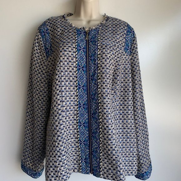 NEW CHICO'S Blue Ivory Tweed Jacket Size 3= Size 16/18 - Picture 1 of 11